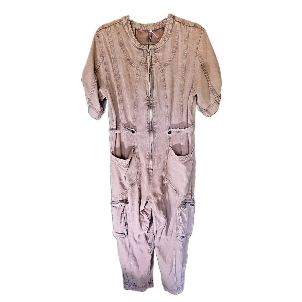 Free People Cotton Linen Sienna Denim One-Piece Jumpsuit Womens Small Cropped